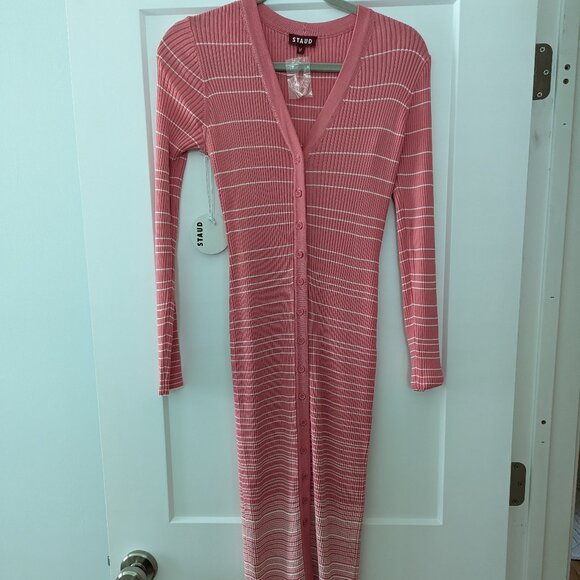 STAUD Dresses & Skirts - STAUD Pink Shoko Midi Dress NWT - Coral Pink/White - Size Medium - New with Tags